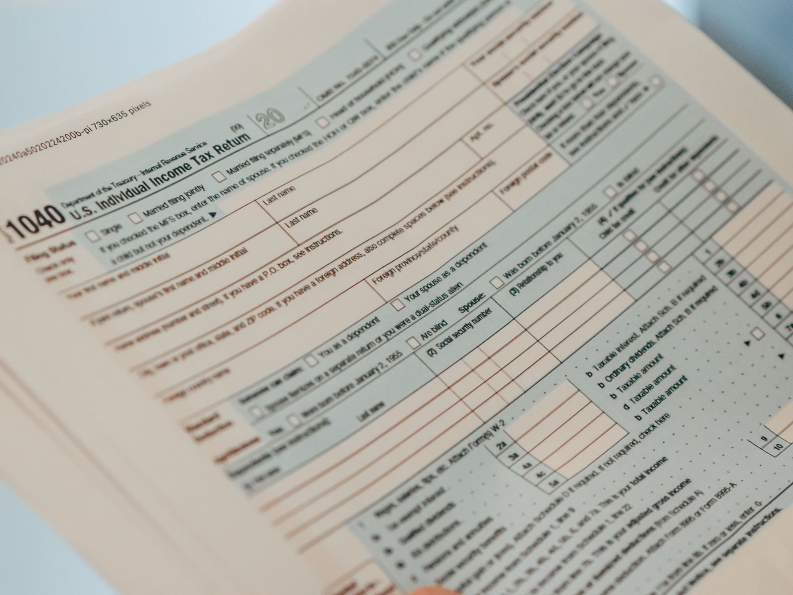 A U.S. Form 1040 individual income tax return on a light background